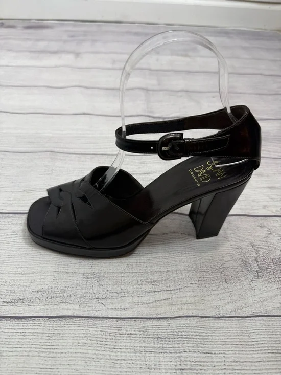 Joan & David Couture Black Leather Heels Ankle Strap Platform Sandals Size 7.5 - Picture 3 of 13